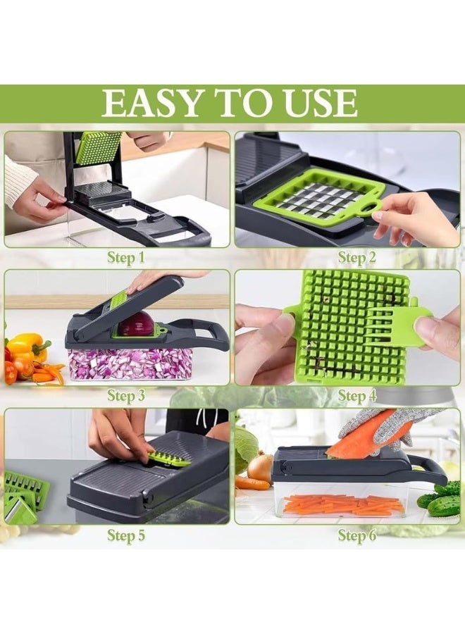 DazzleDeals 16 in 1 Vegetable Chopper Pro Onion Chopper Multifunctional Food Chopper Kitchen Vegetable Slicer Dicer Cutter Veggie Chopper With 8 Blades Carrot and Garlic Chopper With Container Compact Kitchen Gadgets Sets for Cooking - Image 2